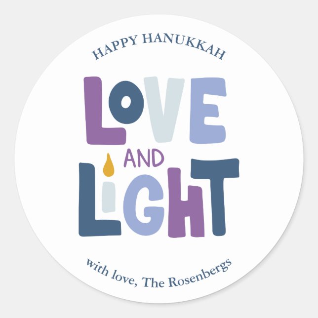"Liebe und Licht" Hanukkah-Etikett Runder Aufkleber (Vorderseite)