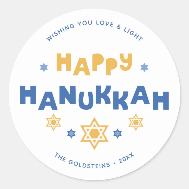 Liebe und Licht "Happy Hanukkah" Runder Aufkleber (Vorderseite)