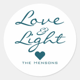 Liebe und Light Script Blue Green Name Weihnachten Runder Aufkleber