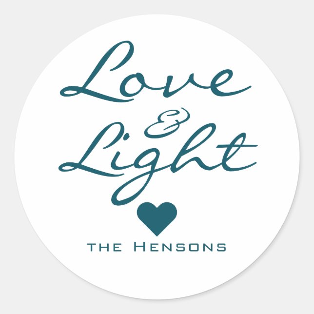 Liebe und Light Script Blue Green Name Weihnachten Runder Aufkleber (Vorderseite)