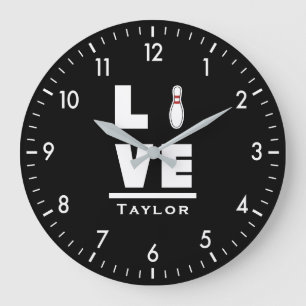 Liebe und Live Tenpin Bowling Bowler Sports Fan Große Wanduhr
