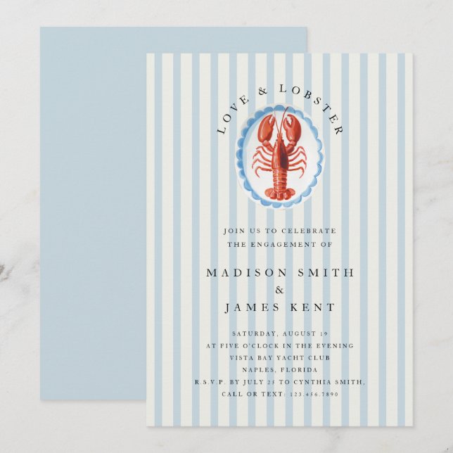 Liebe und Lobster Nautic Beach Engagement Party Einladung (Vorne/Hinten)
