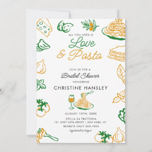 Liebe und Pasta Handgezeichnete Brautparty Einladung
