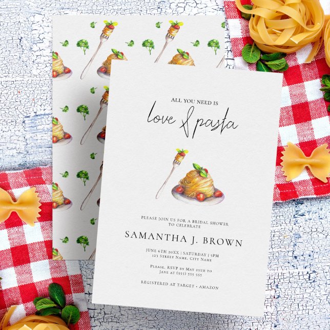 Liebe und Pasta Watercolor Italienisches Brautpart Einladung (Von Creator hochgeladen)
