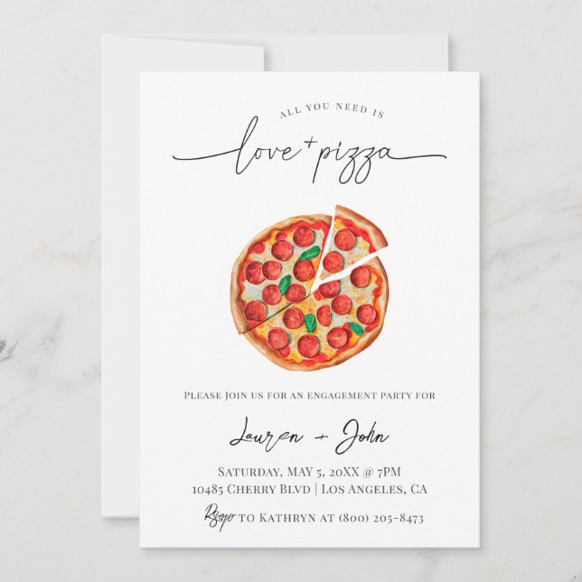 Liebe und Pizza-Engagement Einladung (Vorderseite)