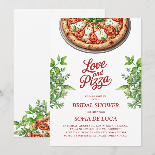Liebe und Pizza Italienisches Brautparty Einladung (Vorne/Hinten)