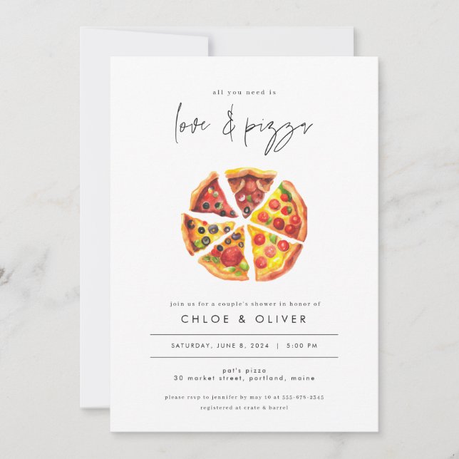 Liebe und Pizza Paare Dusche einladen Verlobung Einladung (Vorderseite)