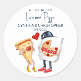 Liebe und Pizza Runder Aufkleber