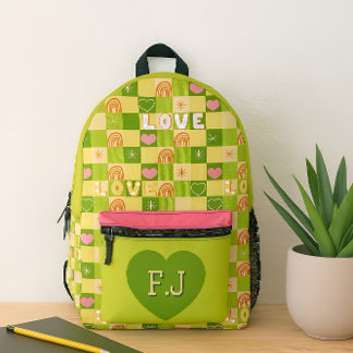 Liebe und Regenbogen grün Bedruckter Rucksack