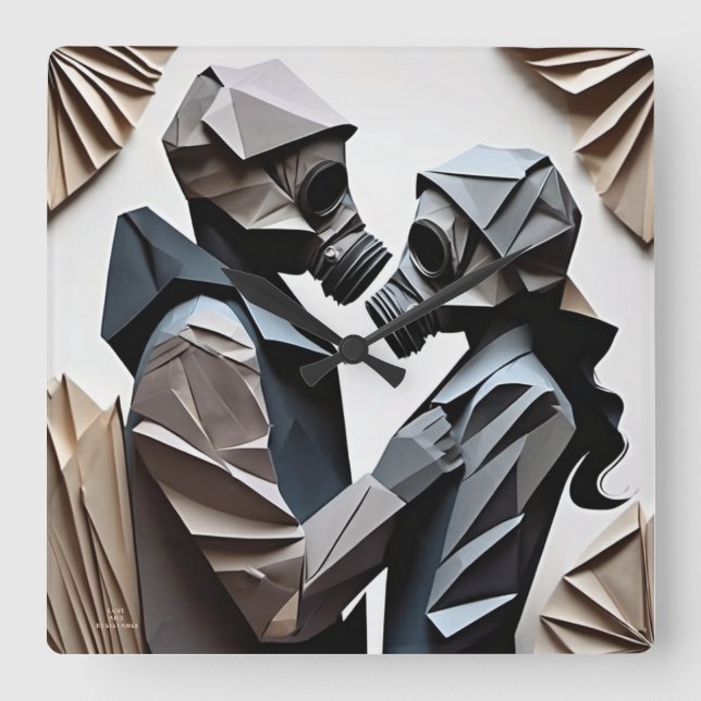 LIEBE UND RESISTENZ - Origami 4 Quadratische Wanduhr (Vorderseite)