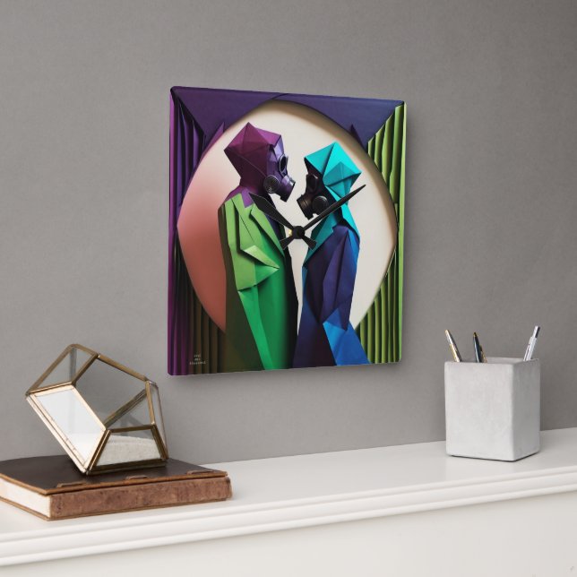 LIEBE UND RESISTENZ Origami Lebhaft Quadratische Wanduhr (Büro)