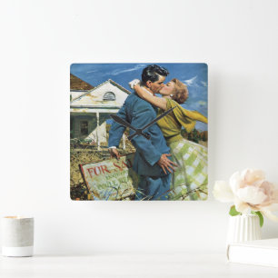 Liebe und Romantik auf alt Frischvermählte kaufen  Quadratische Wanduhr