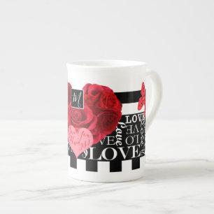 Liebe und Rose Blackboard-Stil Prozellantasse