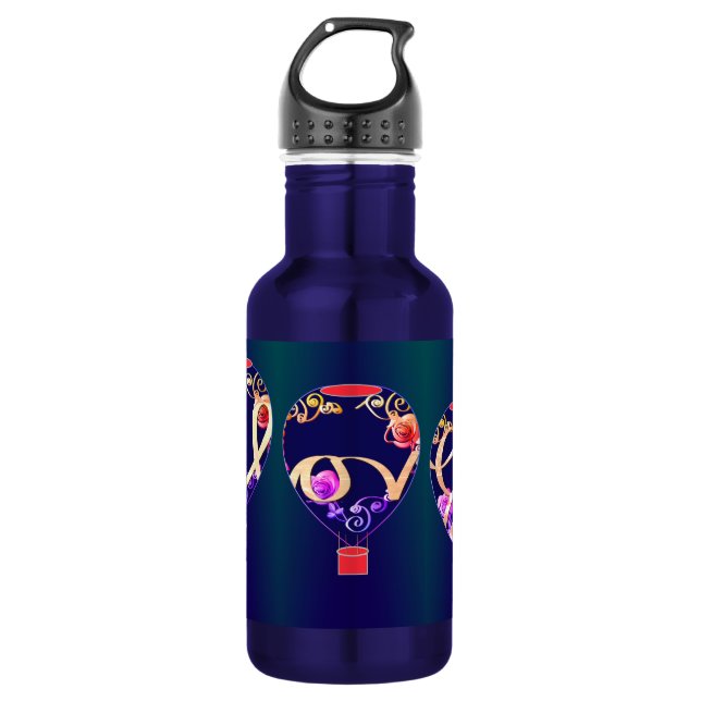 "Liebe" und Rose Heißluftballons Edelstahlflasche (Vorderseite)