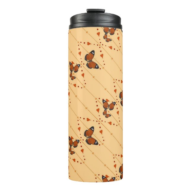 Liebe und Schmetterlinge in orangefarbener Version Thermosbecher (Vorderseite)