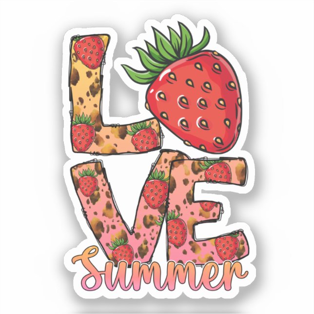 Liebe und Sommer | Rosa und Braun | Fresh Strawber Aufkleber (Vorderseite)