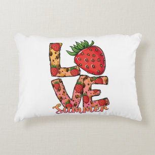 Liebe und Sommer   Rosa und Braun   Fresh Strawber Dekokissen
