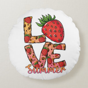 Liebe und Sommer   Rosa und Braun   Fresh Strawber Rundes Kissen