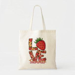 Liebe und Sommer   Rosa und Braun   Fresh Strawber Tragetasche