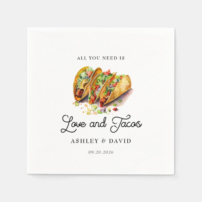 Liebe und Tacos | Engagement Serviette (Vorderseite)