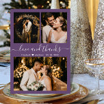 Liebe und vielen Dank an Mauve Foto Collage Vielen Dankeskarte<br><div class="desc">Elegante, Minimalistische Hand Lettered Wedding 3 Foto Collage Danke Karte in Mauve Farbe. Stilvolle Hochzeit dank Karte Vorlage mit drei Foto auf der Vorderseite und ein Foto auf der Rückseite. Mit dem Text "Liebe und Dank" in einem Wirblen handgeschriebenen Typografie-Skript-Schriftart in weiß auf violett oder staubigen lila Hintergrund. Personalisieren Sie...</div>