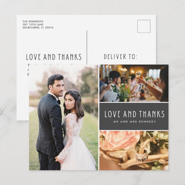 Liebe und vielen Dank für die Hochzeit von Foto Co Einladungspostkarte (Vorne/Hinten)