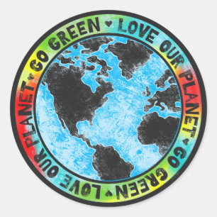 Liebe unser Planet gehen Grün Runder Aufkleber