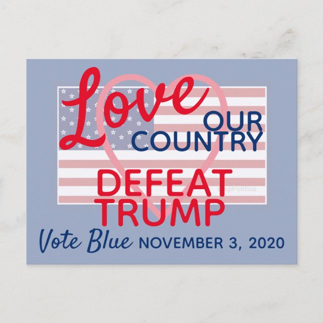 Liebe Unsere Länder besiegen Trump 2024 Wahl blau Postkarte (Vorderseite)