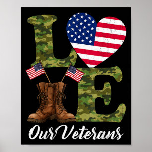 Liebe unsere Veteranen USA-Flagge Herz patriotisch Poster