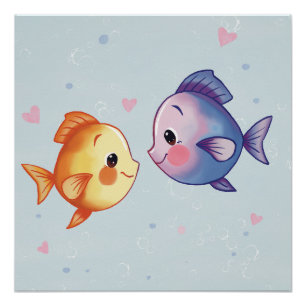 Liebe unter dem Meer – Süßes Wasserfarben-Fischpaa Poster