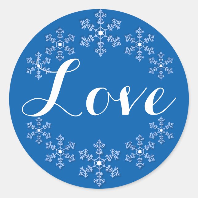Liebe unter den Schneeflocken Blau und Weiß Runder Aufkleber (Vorderseite)