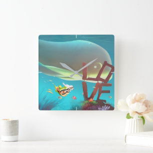 Liebe unter Wasser Quadratische Wanduhr