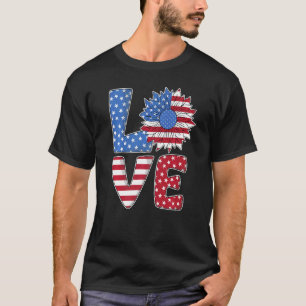 Liebe USA Flagge Sonnenblume 4. Juli Amerikanische T-Shirt