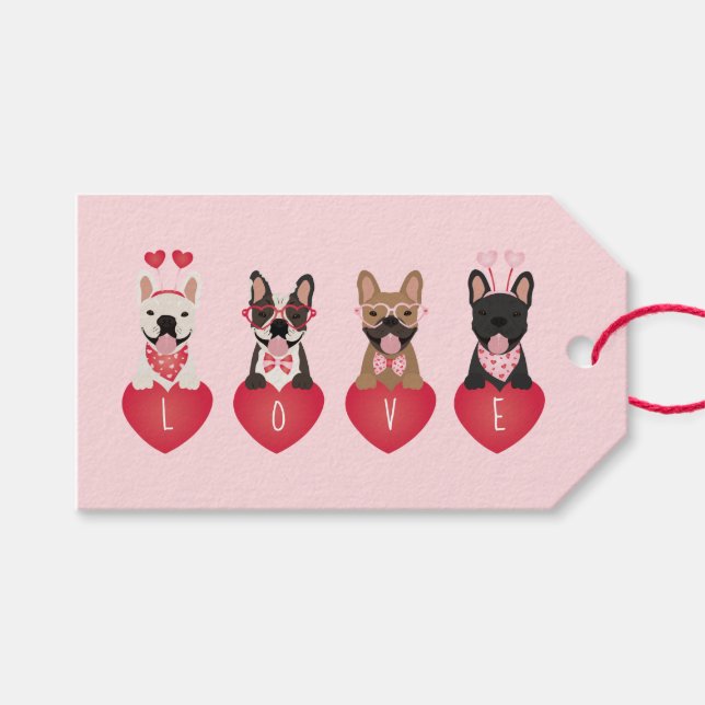 Liebe Valentine French Bulldogs Geschenkanhänger (Vorderseite (Horizontal))