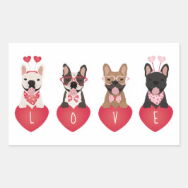 Liebe Valentine French Bulldogs Rechteckiger Aufkleber