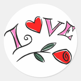 Liebe Valentine Hearts and Rose Gif... - Individue Runder Aufkleber