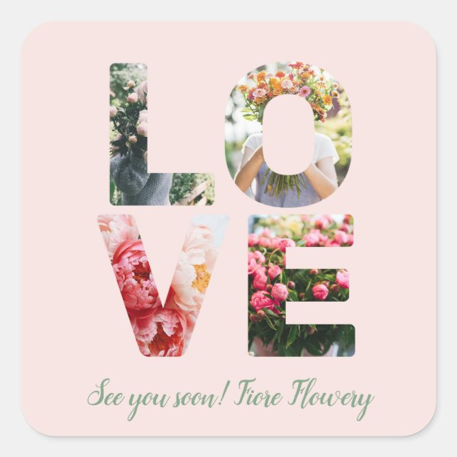 LIEBE Valentine Theme Anpassbare Foto Buchstaben Quadratischer Aufkleber (Vorderseite)