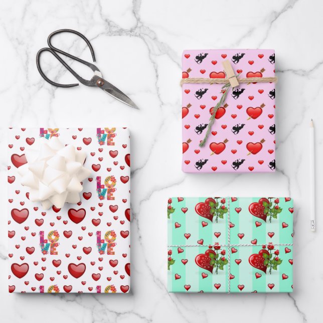 Liebe Valentine Wrapping Paper Geschenkpapier Set (Vorderseite)