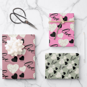 Liebe Valentinins Herz schwarz und rosa Geschenkpapier Set