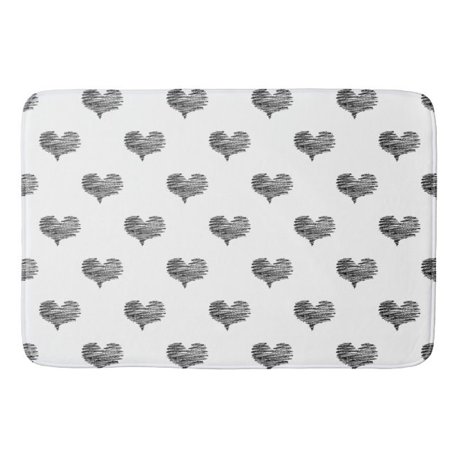 Liebe Valentinstag Schwarzes Herz Sketch Badematte (Vorderseite)
