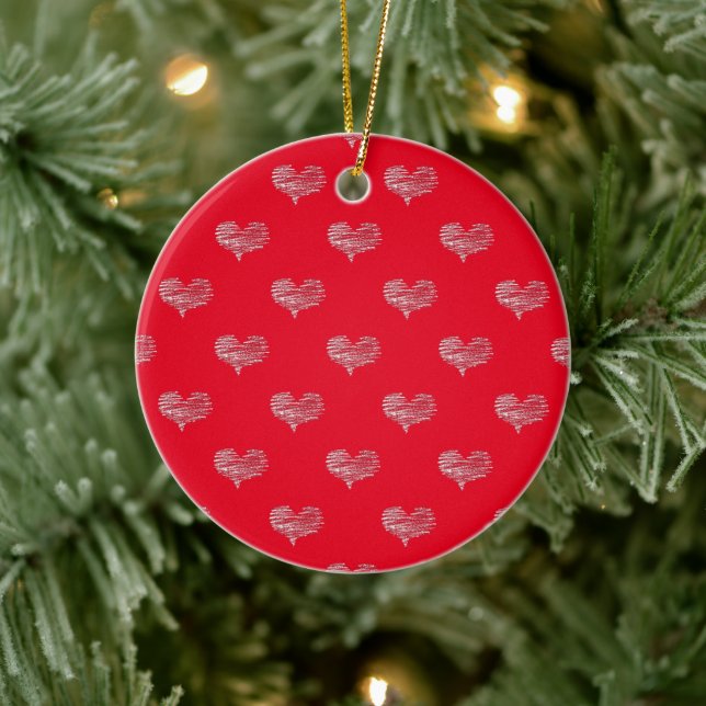 Liebe Valentinstag Weißherz Skizze Keramik Ornament (Baum)