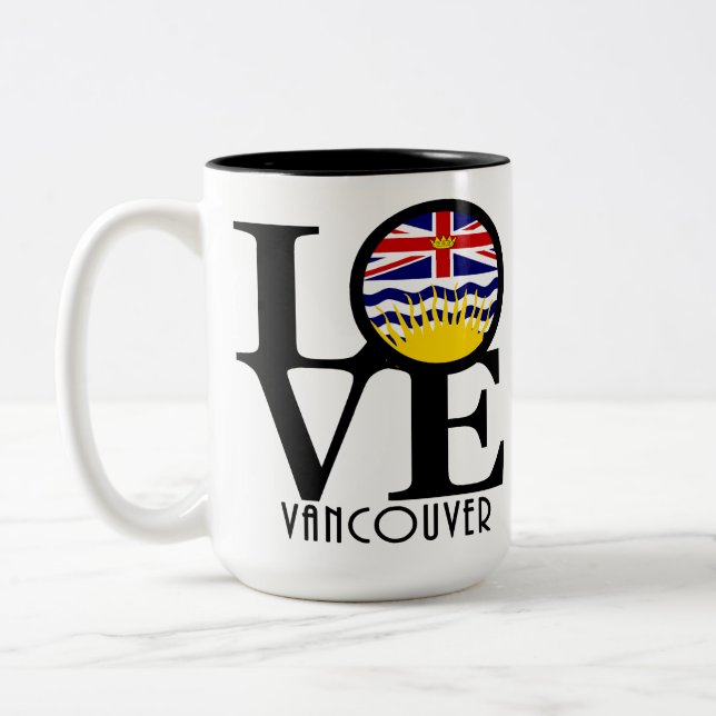 LIEBE Vancouver (BC Flag) 15oz Zweifarbige Tasse (Links)