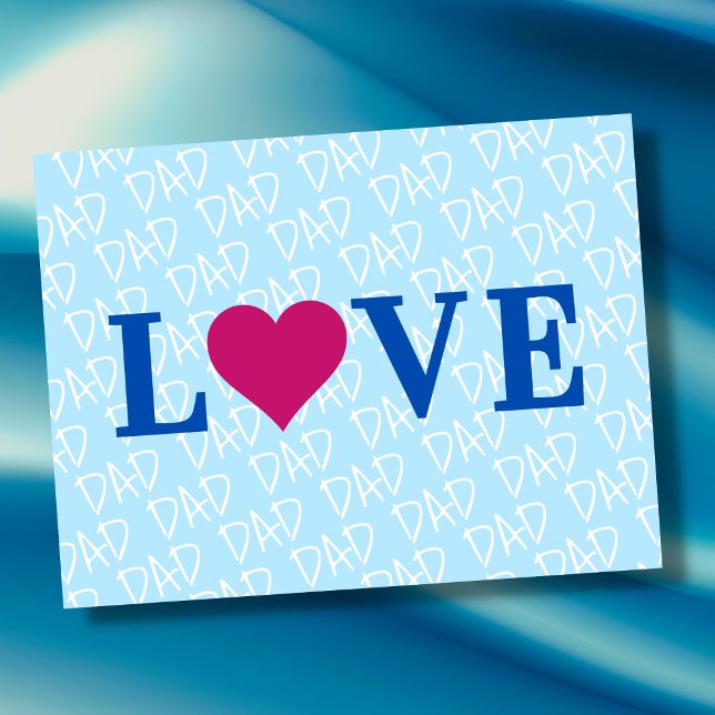 LIEBE VATER Blue Moderne Elegante Postkarte (The background text template can fit 2 or 3 upper case letters, maybe 1 or 2 more with lower cases.)
