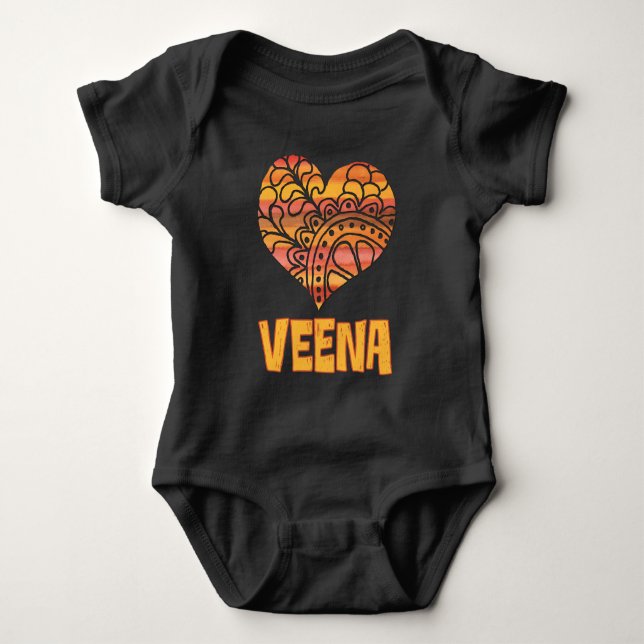Liebe Veena Orange Mandala Herzliche indische Musi Baby Strampler (Vorderseite)
