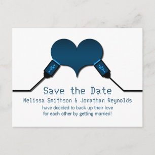 Liebe Verbindung USB Save the Date Postkarte, blau Ankündigungspostkarte