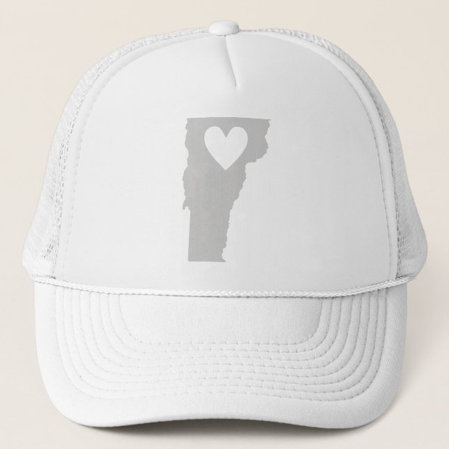 Liebe Vermont Shaped Gray mit Herz Cutout Truckerkappe (Vorderseite)