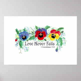 Liebe Versage nie (blaues, rotes und gelbes Stiefm Poster