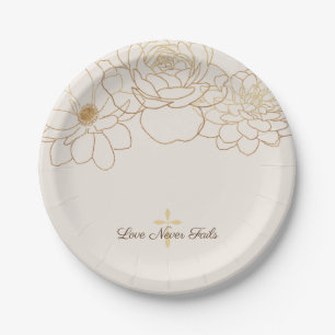 Liebe Versage nie Gold-Blume und Kreuzpapier-Platt Pappteller