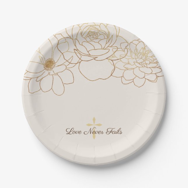 Liebe Versage nie Gold-Blume und Kreuzpapier-Platt Pappteller (Vorderseite)