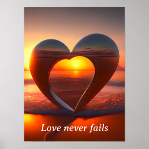 Liebe Versage nie Heart Beach Sunset Gerahmt Art Poster